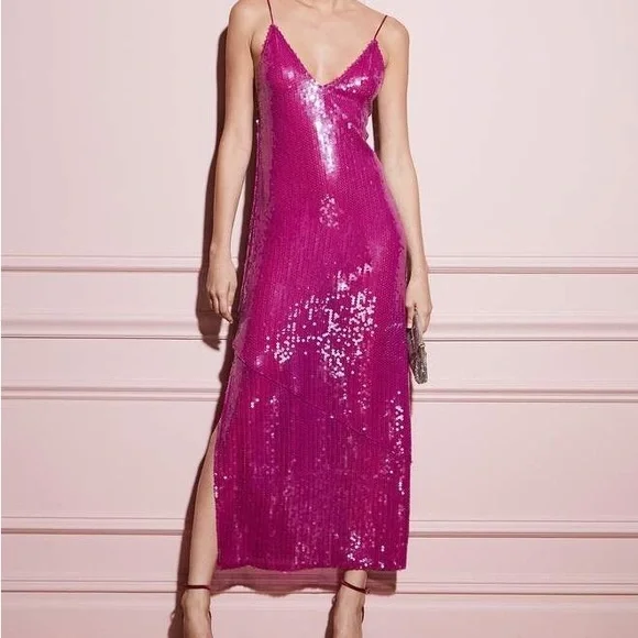Fleur du Mal Pink Sequin Slip Dress